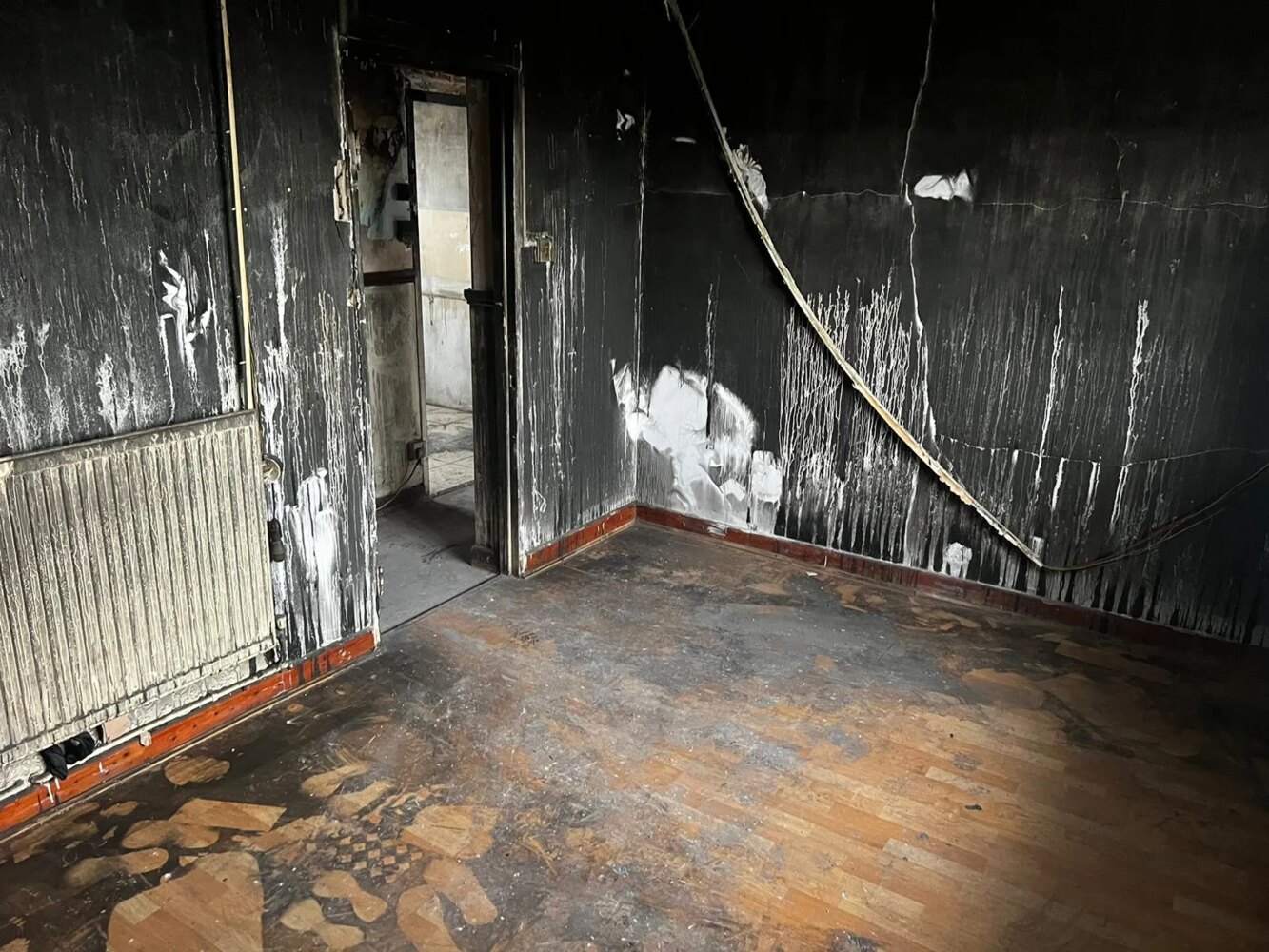 Fire damaged room